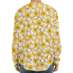 Frangipani Flower Pattern Print Long Sleeve Baseball Jersey