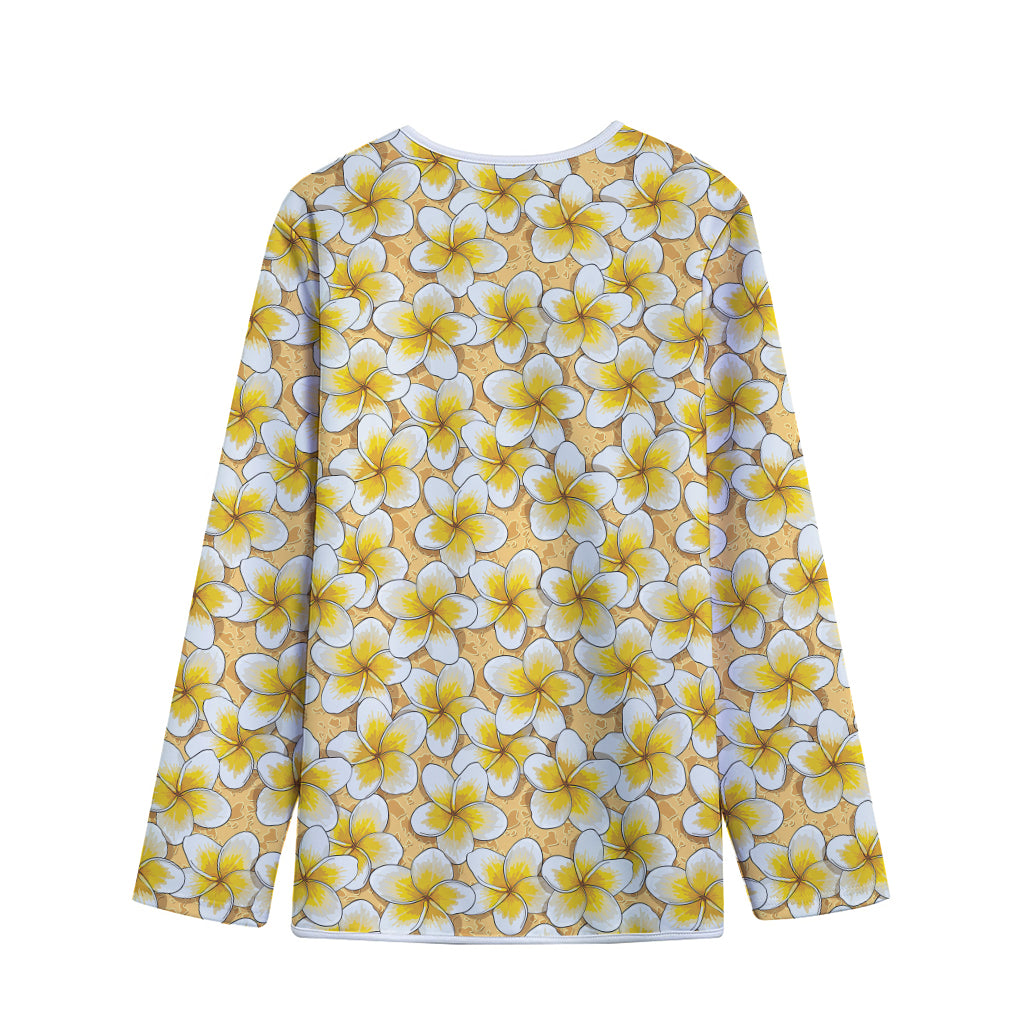 Frangipani Flower Pattern Print Long Sleeve Short Coat