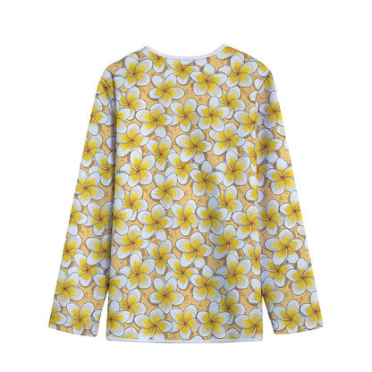 Frangipani Flower Pattern Print Long Sleeve Short Coat