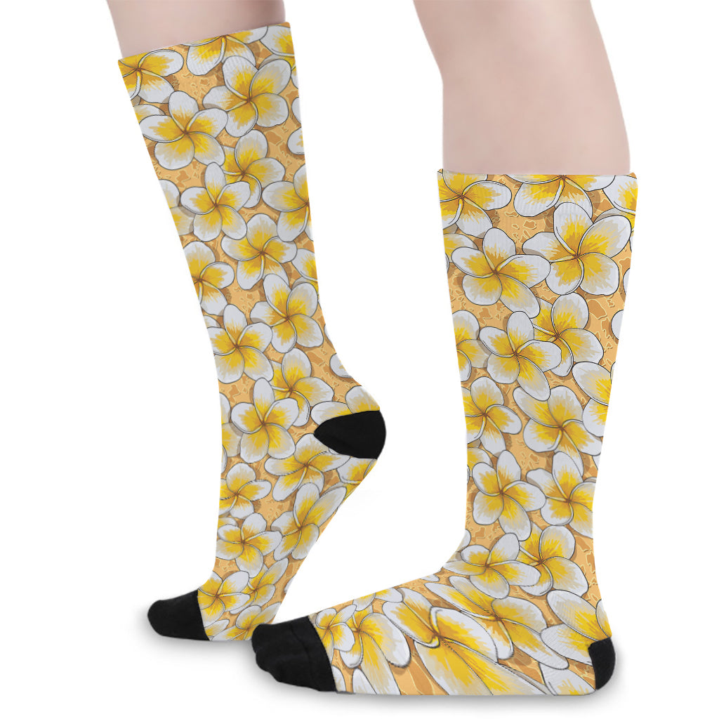 Frangipani Flower Pattern Print Long Socks