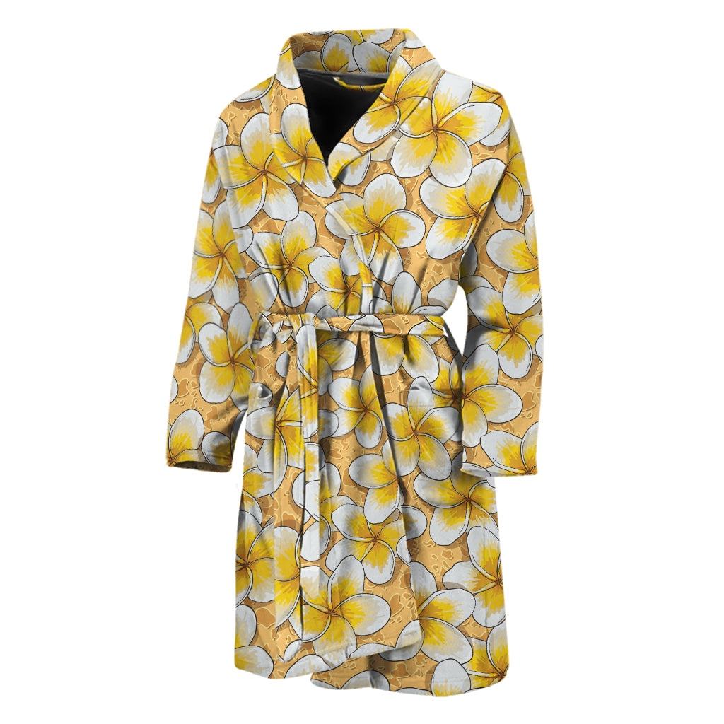 Frangipani Flower Pattern Print Men's Bathrobe