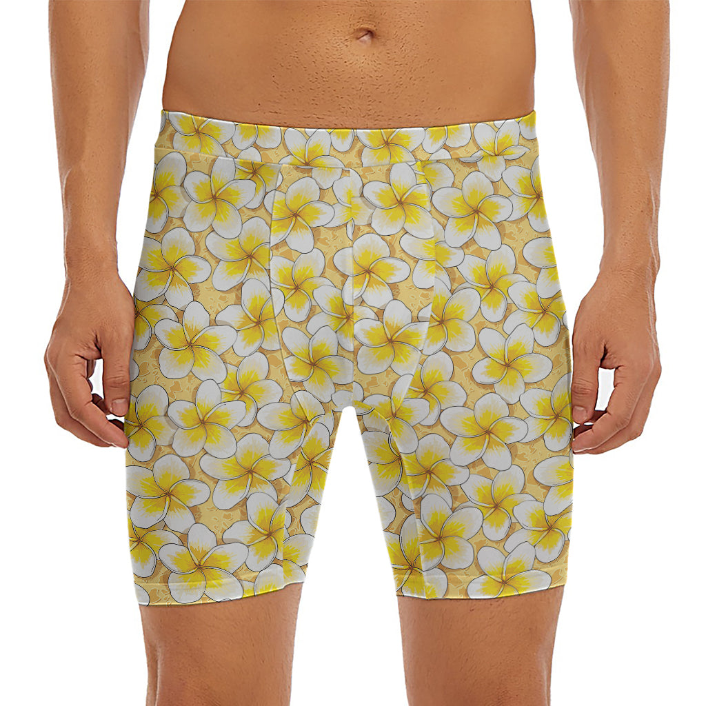 Frangipani Flower Pattern Print Men's Long Boxer Briefs
