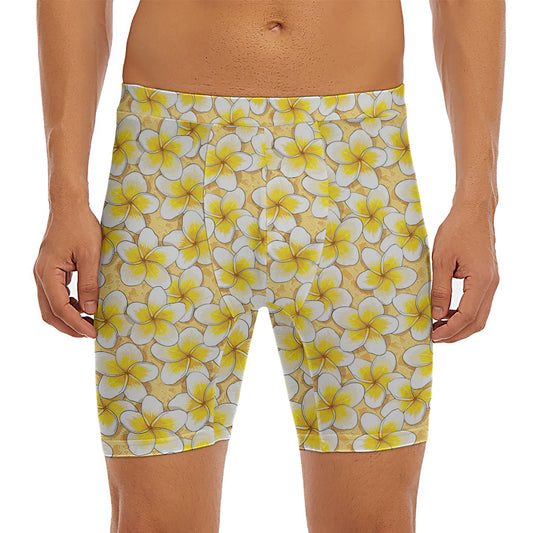 Frangipani Flower Pattern Print Men's Long Boxer Briefs