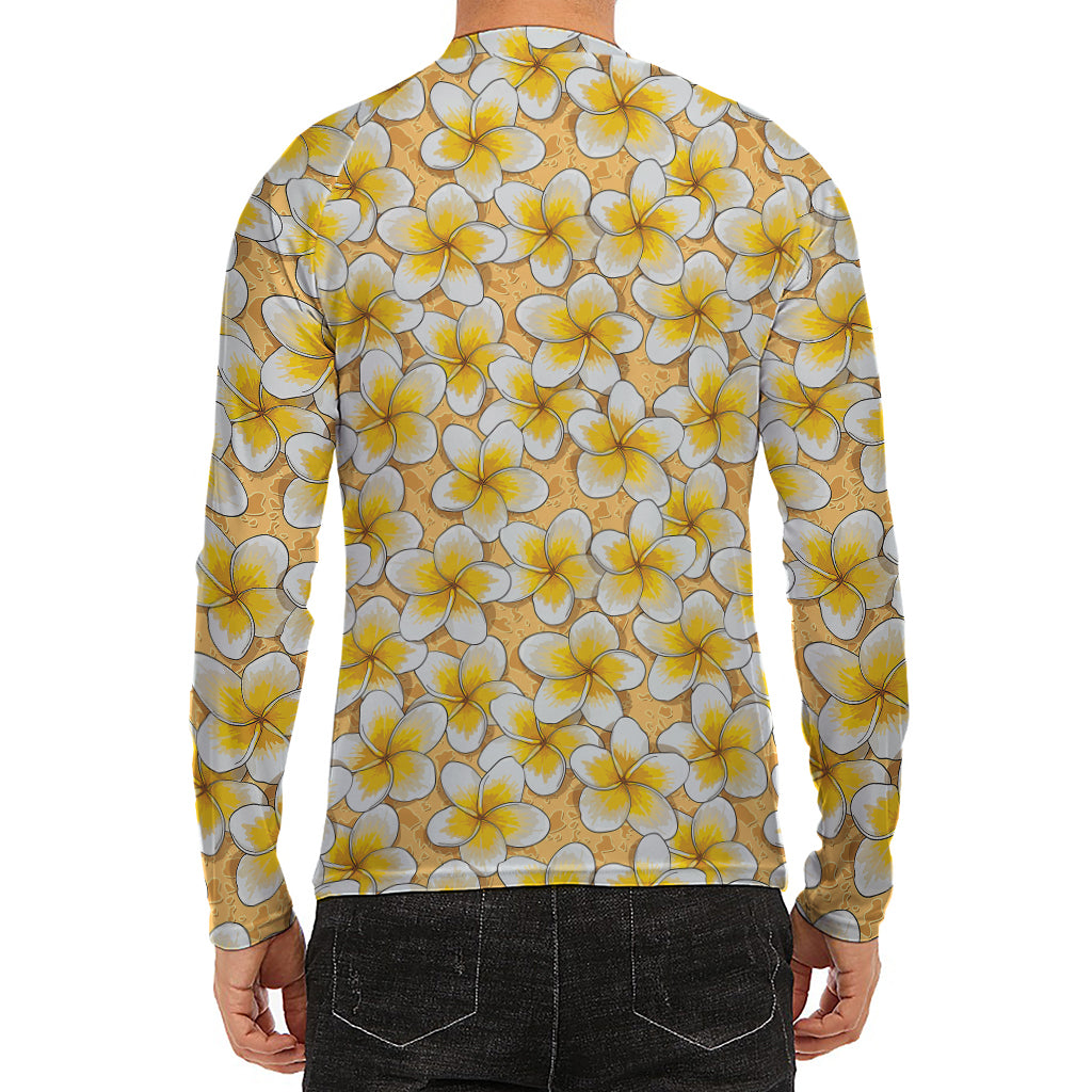 Frangipani Flower Pattern Print Men's Long Sleeve Rash Guard