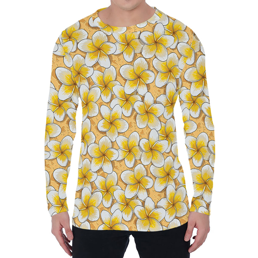 Frangipani Flower Pattern Print Men's Long Sleeve T-Shirt