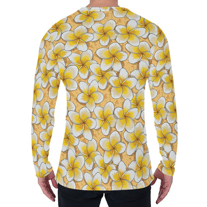 Frangipani Flower Pattern Print Men's Long Sleeve T-Shirt