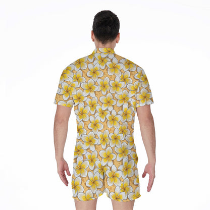 Frangipani Flower Pattern Print Men's Rompers