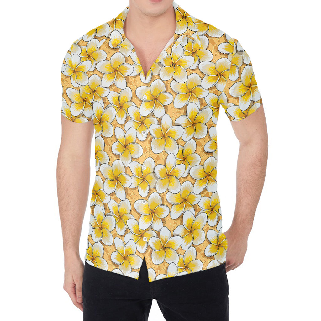 Frangipani Flower Pattern Print Men's Shirt