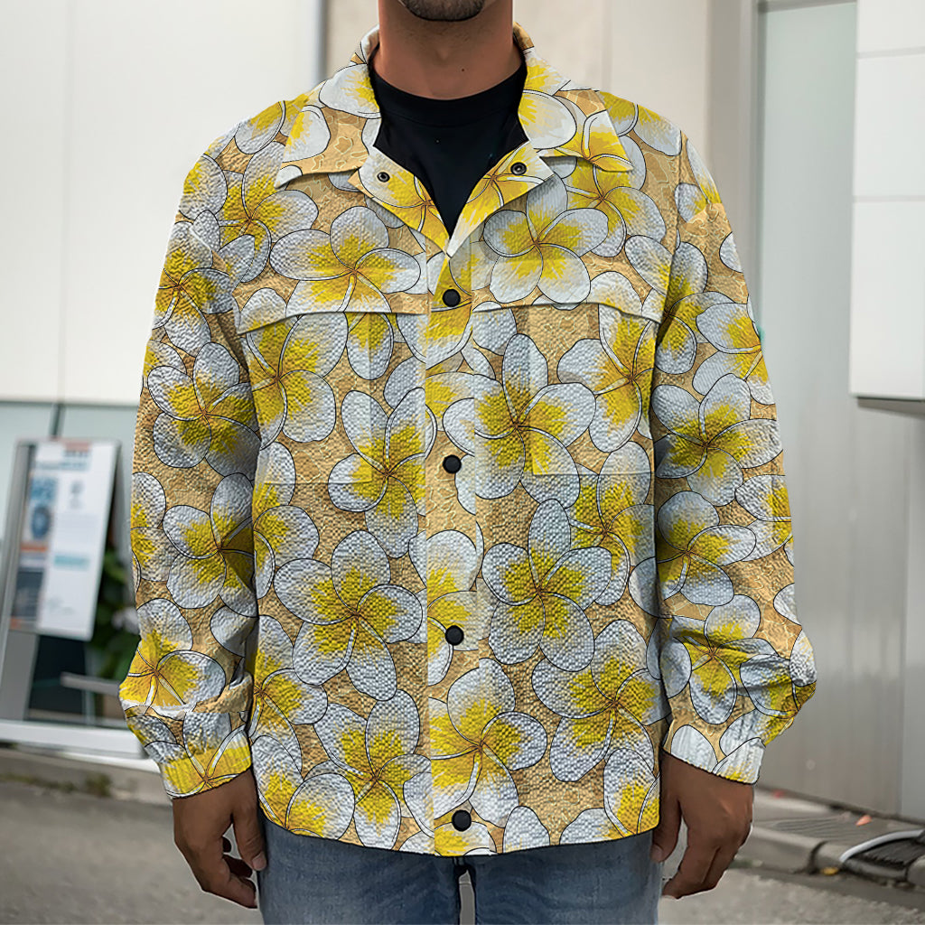 Frangipani Flower Pattern Print Men's Shirt Jacket