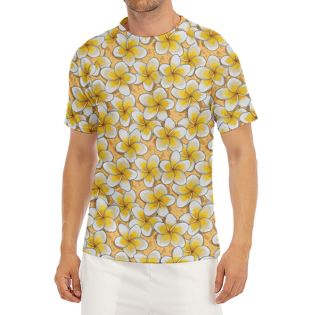 Frangipani Flower Pattern Print Men's Short Sleeve Rash Guard