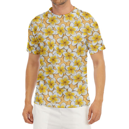 Frangipani Flower Pattern Print Men's Short Sleeve Rash Guard