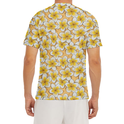 Frangipani Flower Pattern Print Men's Short Sleeve Rash Guard
