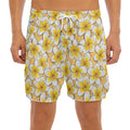 Frangipani Flower Pattern Print Men's Split Running Shorts