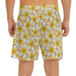 Frangipani Flower Pattern Print Men's Split Running Shorts