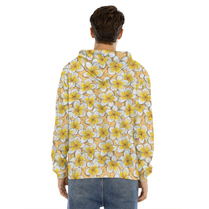 Frangipani Flower Pattern Print Men's Velvet Pullover Hoodie