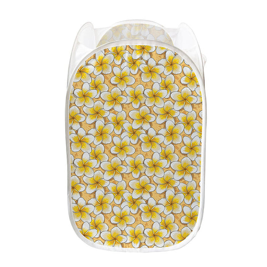 Frangipani Flower Pattern Print Mesh Laundry Hamper