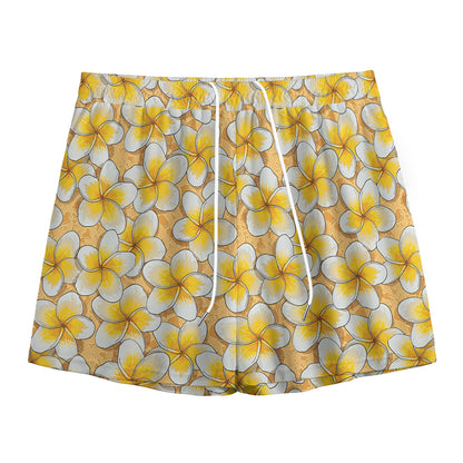 Frangipani Flower Pattern Print Mesh Shorts