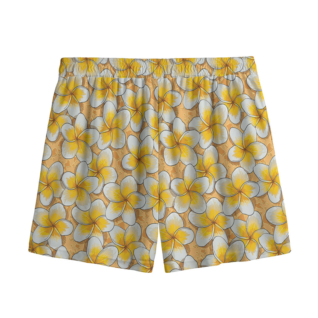 Frangipani Flower Pattern Print Mesh Shorts