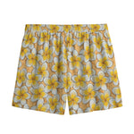 Frangipani Flower Pattern Print Mesh Shorts