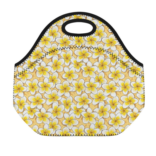 Frangipani Flower Pattern Print Neoprene Lunch Bag