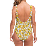 Frangipani Flower Pattern Print One Piece Swimsuit