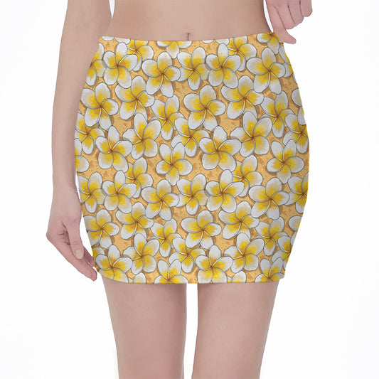 Frangipani Flower Pattern Print Pencil Mini Skirt