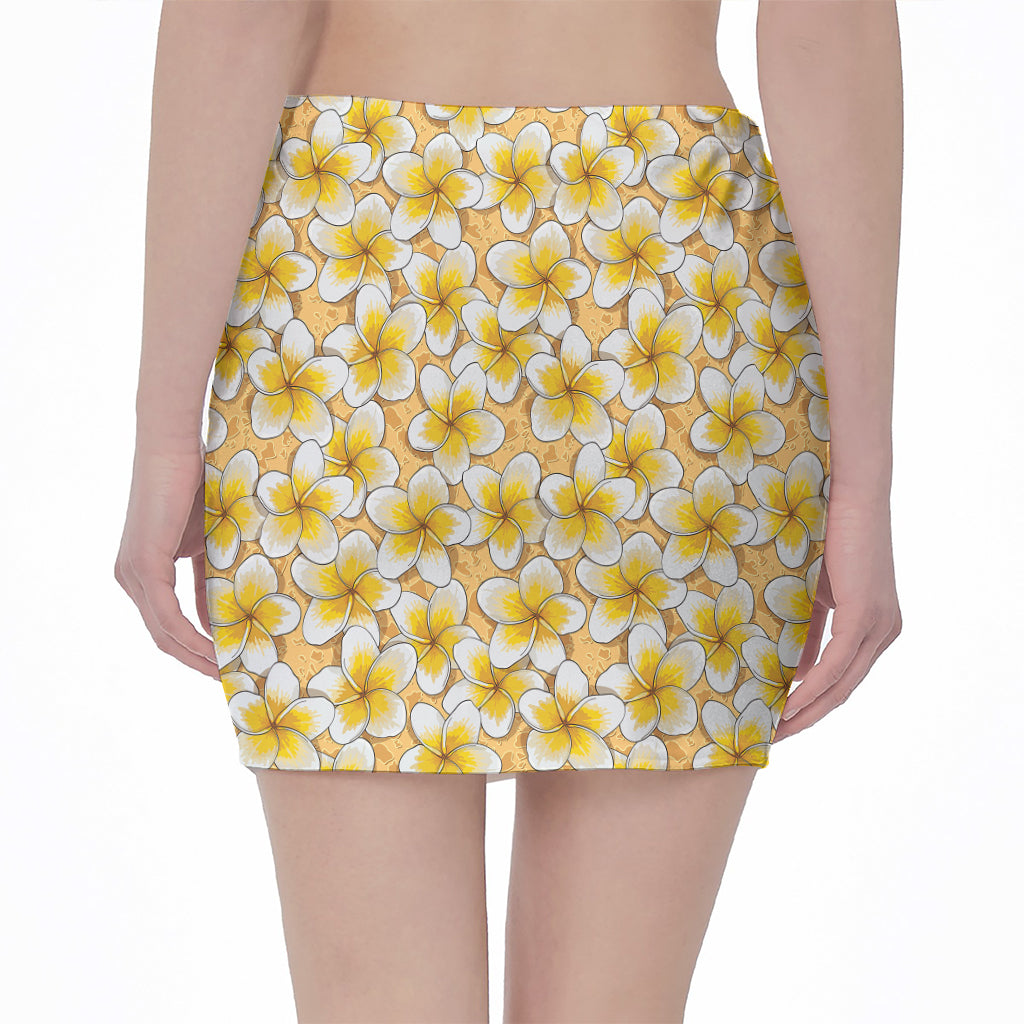 Frangipani Flower Pattern Print Pencil Mini Skirt