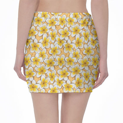 Frangipani Flower Pattern Print Pencil Mini Skirt