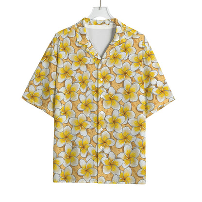 Frangipani Flower Pattern Print Rayon Hawaiian Shirt