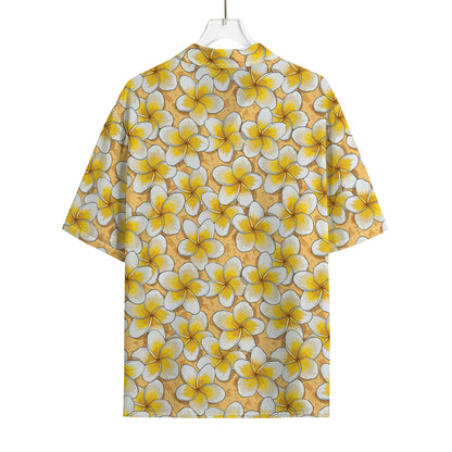 Frangipani Flower Pattern Print Rayon Hawaiian Shirt