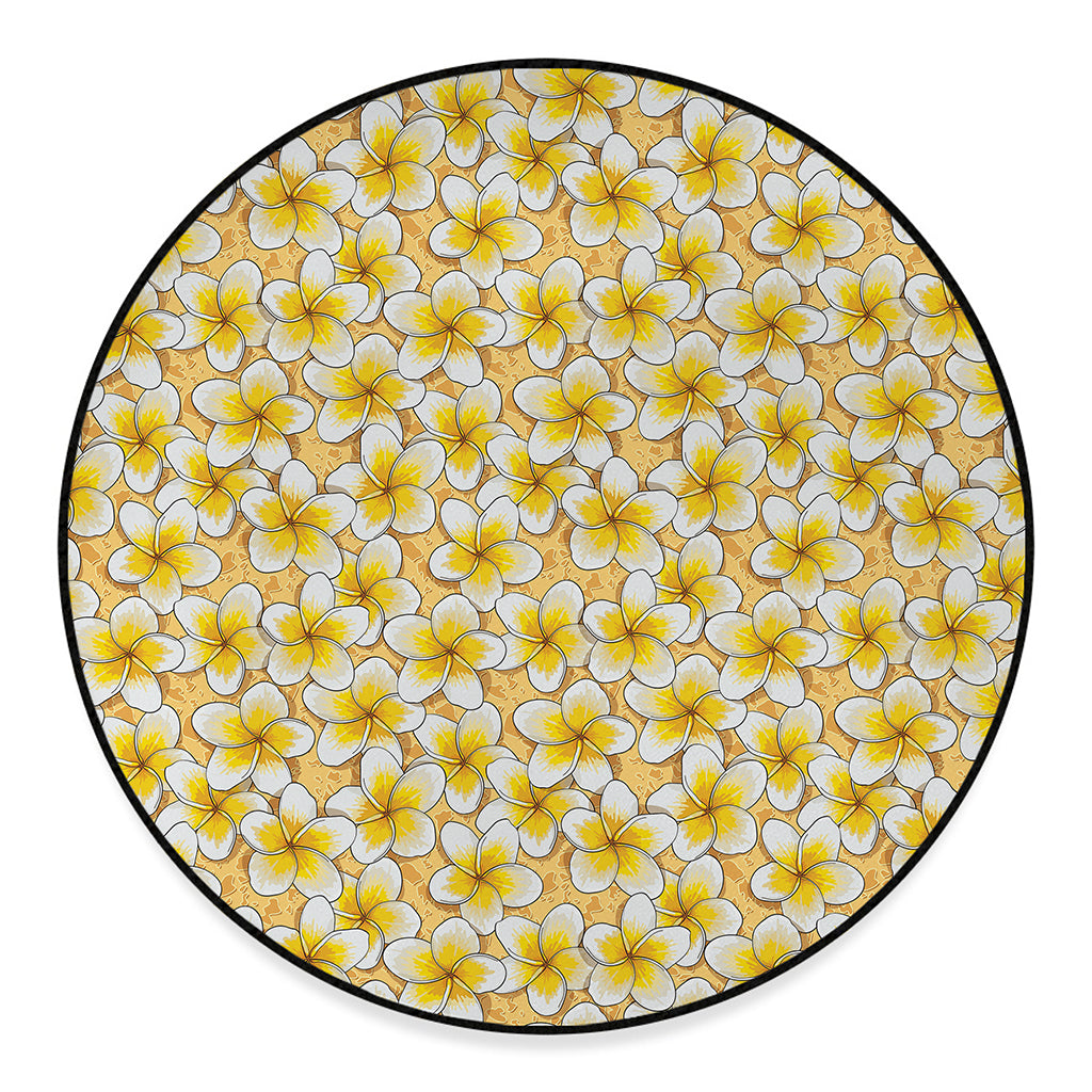 Frangipani Flower Pattern Print Round Floor Mat