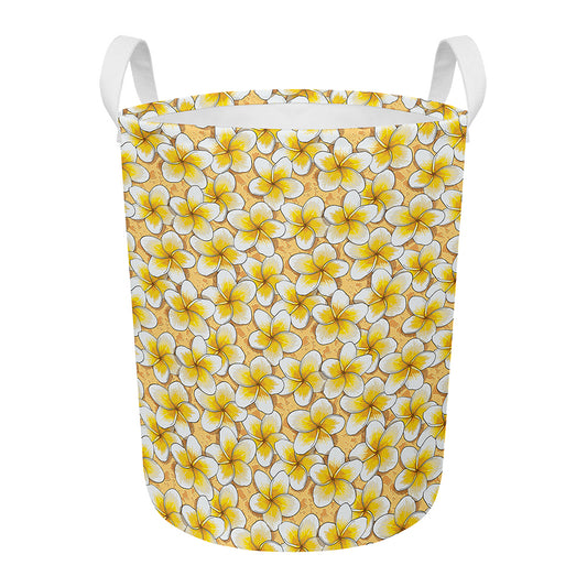 Frangipani Flower Pattern Print Round Laundry Basket