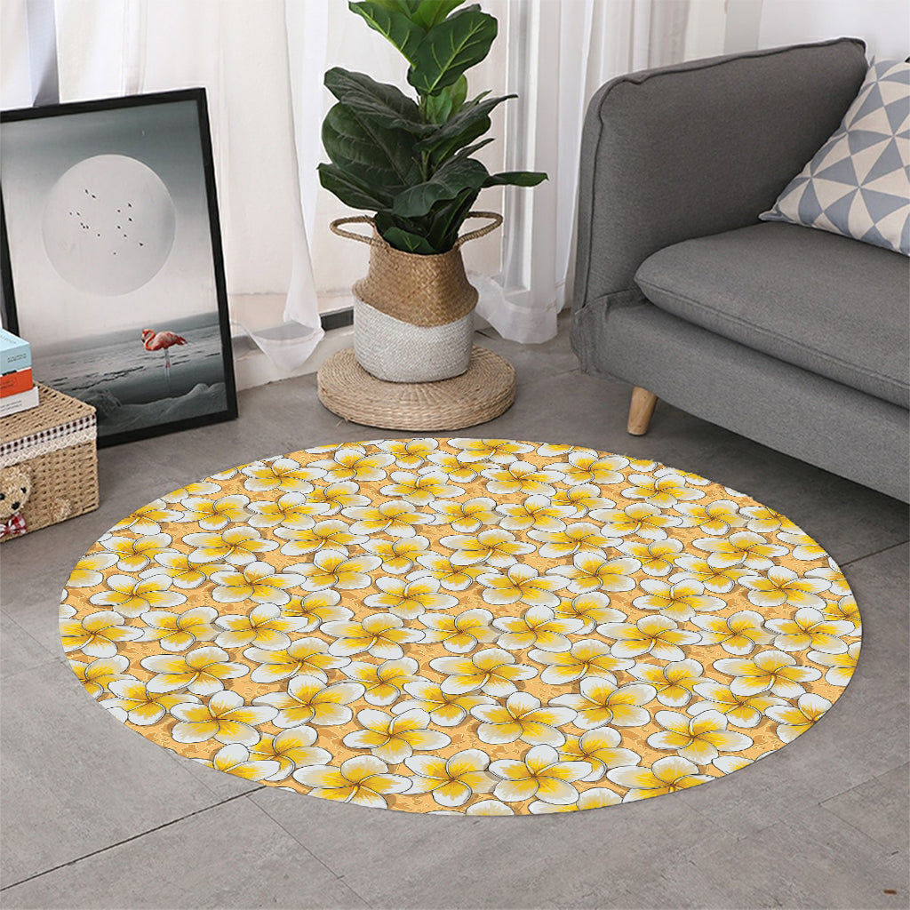 Frangipani Flower Pattern Print Round Rug