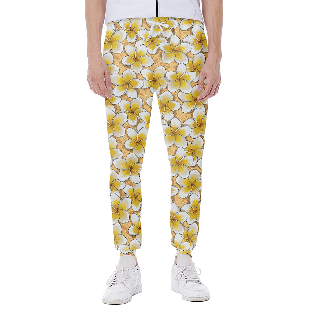 Frangipani Flower Pattern Print Scuba Joggers