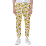 Frangipani Flower Pattern Print Scuba Joggers