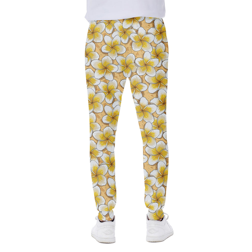 Frangipani Flower Pattern Print Scuba Joggers