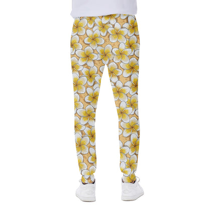 Frangipani Flower Pattern Print Scuba Joggers