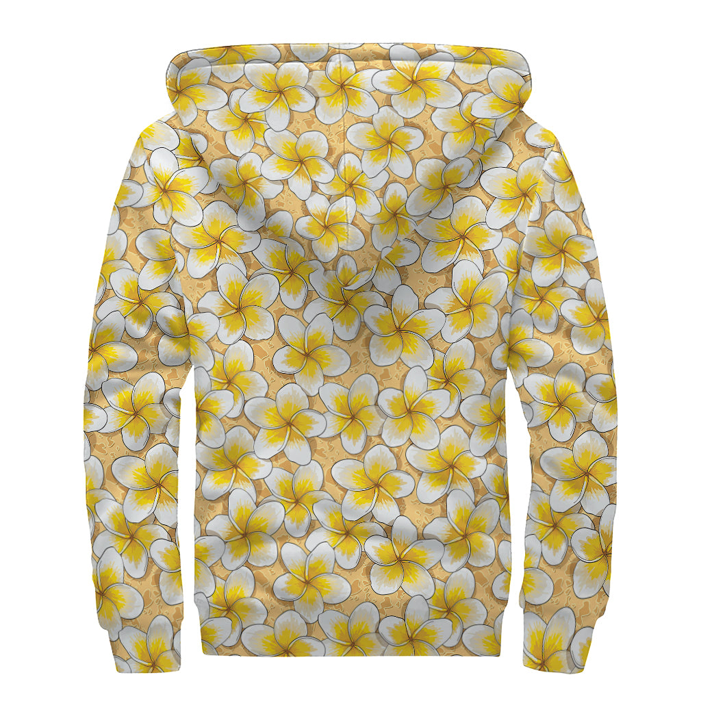 Frangipani Flower Pattern Print Sherpa Lined Zip Up Hoodie