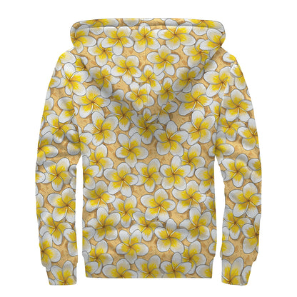 Frangipani Flower Pattern Print Sherpa Lined Zip Up Hoodie