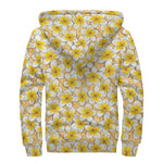 Frangipani Flower Pattern Print Sherpa Lined Zip Up Hoodie