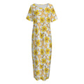 Frangipani Flower Pattern Print Short Sleeve Long Nightdress