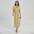 Frangipani Flower Pattern Print Short Sleeve Maxi Dress