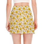 Frangipani Flower Pattern Print Side Slit Mini Skirt