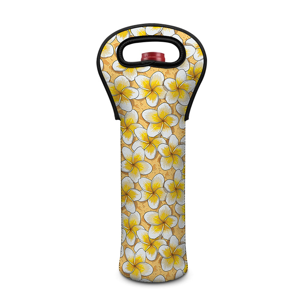 Frangipani Flower Pattern Print Single Neoprene Wine Tote