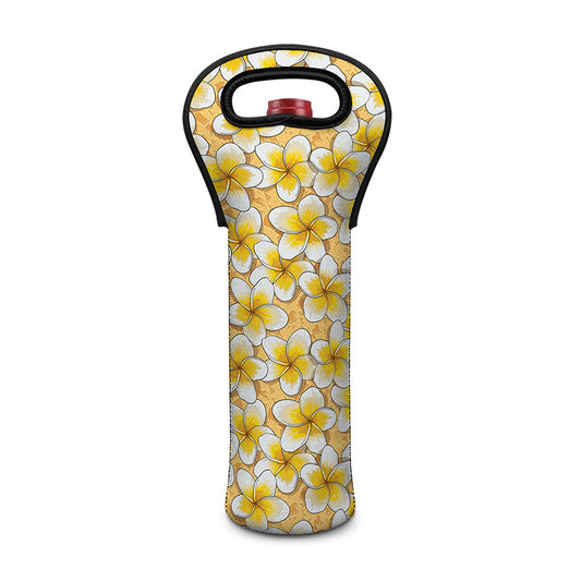 Frangipani Flower Pattern Print Single Neoprene Wine Tote