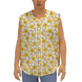 Frangipani Flower Pattern Print Sleeveless Baseball Jersey