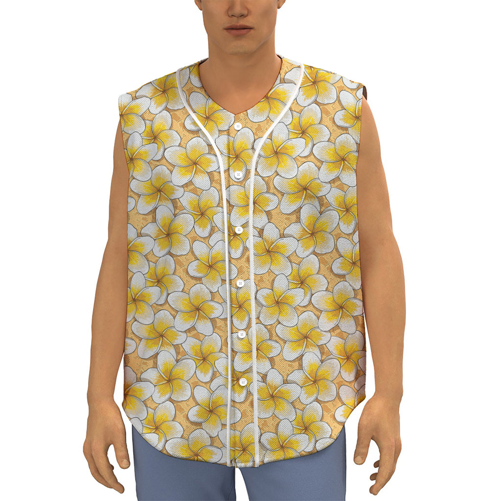 Frangipani Flower Pattern Print Sleeveless Baseball Jersey