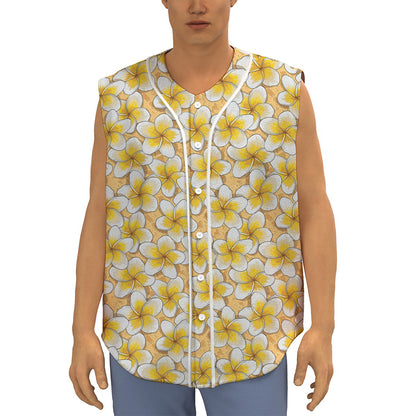 Frangipani Flower Pattern Print Sleeveless Baseball Jersey