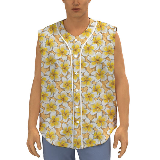 Frangipani Flower Pattern Print Sleeveless Baseball Jersey