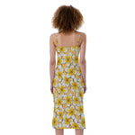 Frangipani Flower Pattern Print Slim Fit Midi Cami Dress